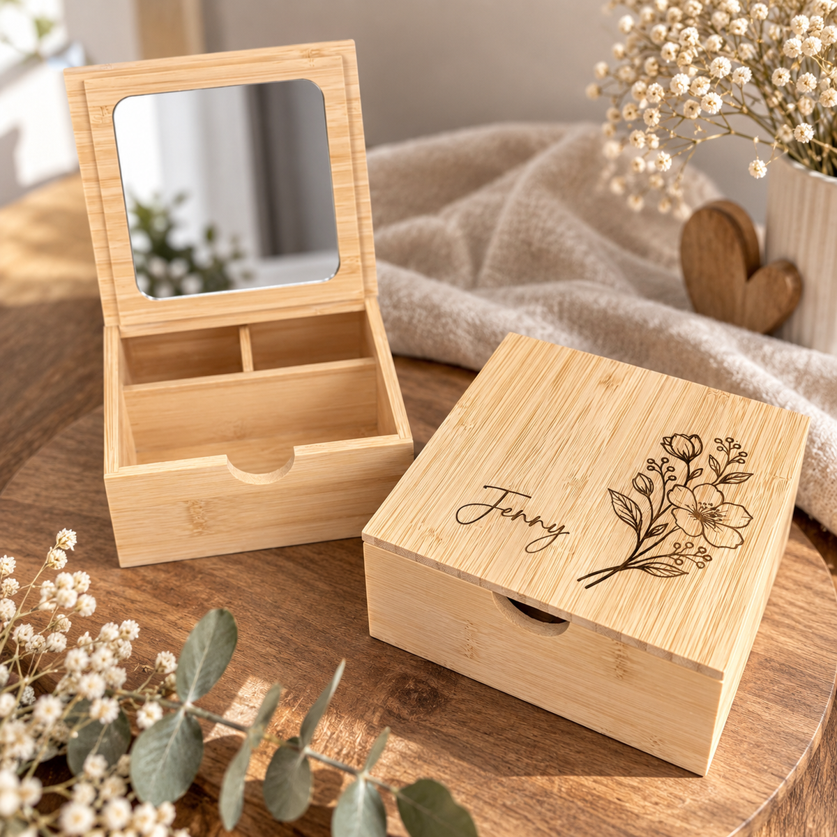Personalisierter Beauty Organizer aus Bambus & Spiegel