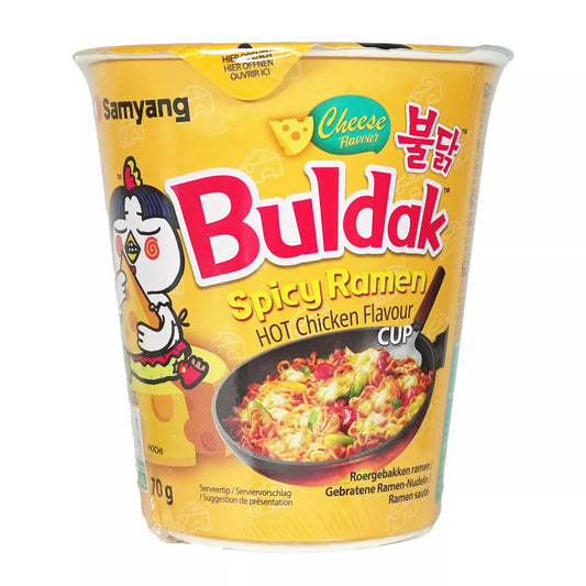 Buldak Cheese Flavor Spicy Ramen Nudeln Cup (Halal) MHD 06.11.2025