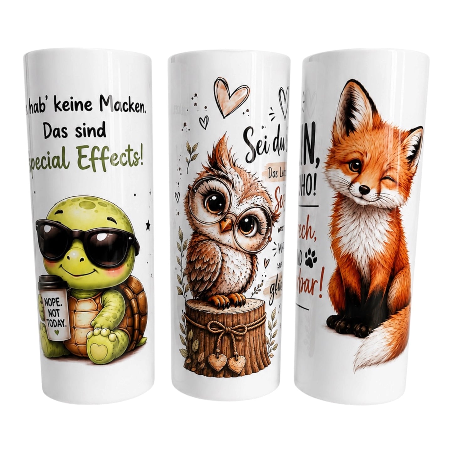 Tumbler in verschiedenen Tiermotiven mit Spruch + 400g Candymix