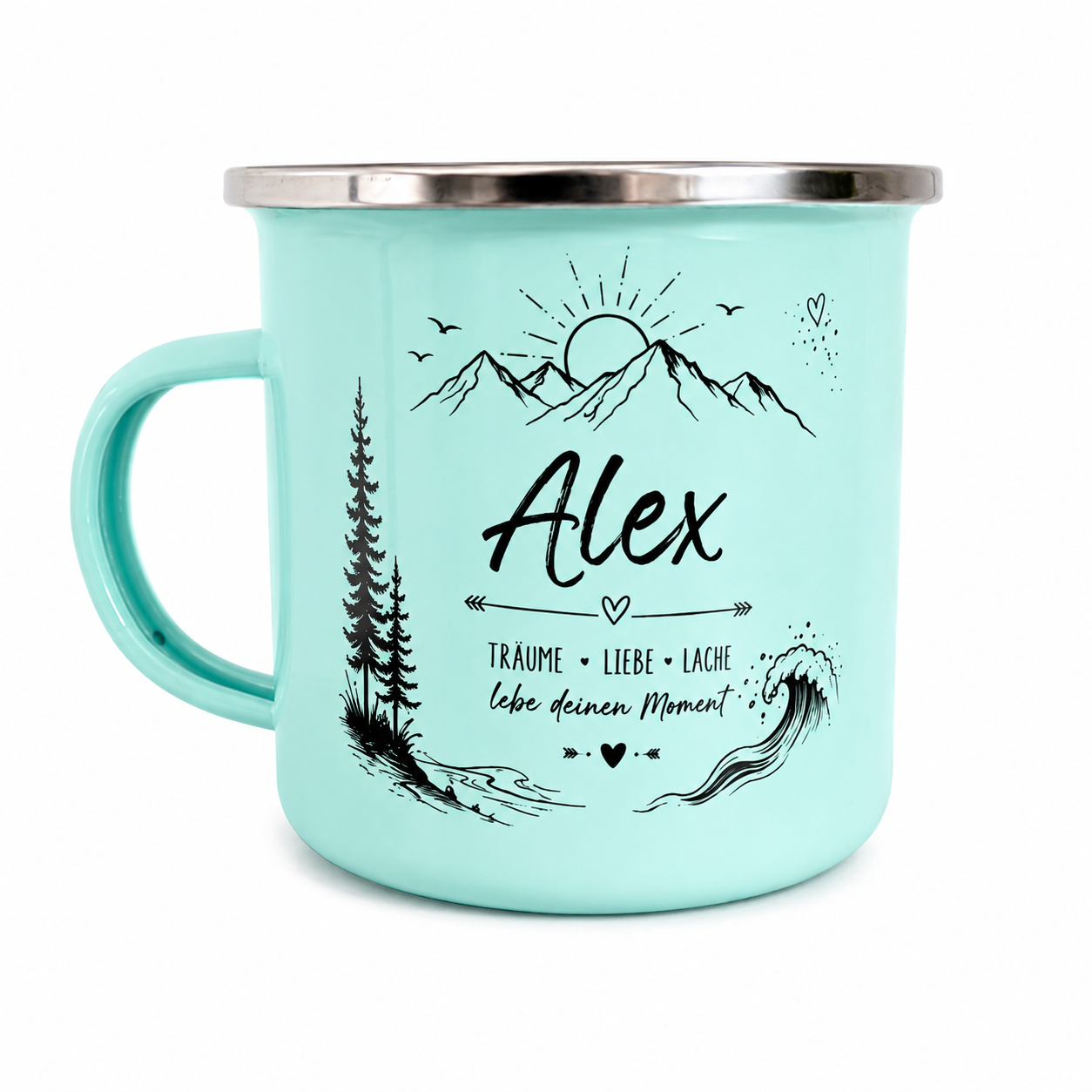 Personalisierte Emaille Tasse (Mintgrün)