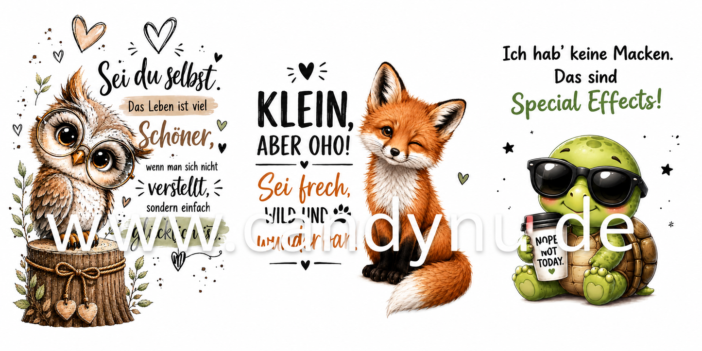 Tumbler in verschiedenen Tiermotiven mit Spruch + 400g Candymix