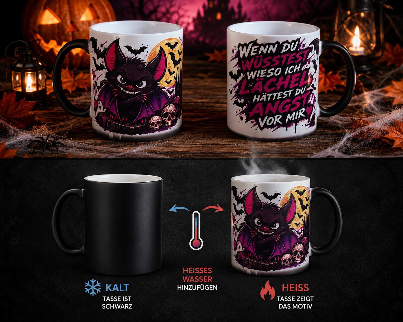 Magische Halloween-Tasse mit Thermoeffekt 🎃🦇 (Matt)