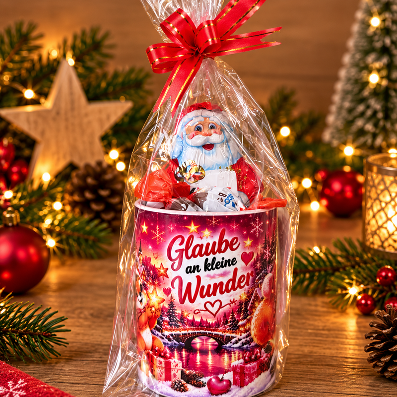🎄 Weihnachtstasse „Glaube an kleine Wunder“  rosa