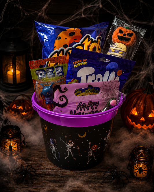 🎃 Süßer Grusel – Halloween Nasch-Eimer 👻 (Schwarz/Lila)